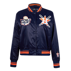 Pro Standard Women's MLB Houston Astros Mashup Rib Satin Jacket -Navy/Orange
