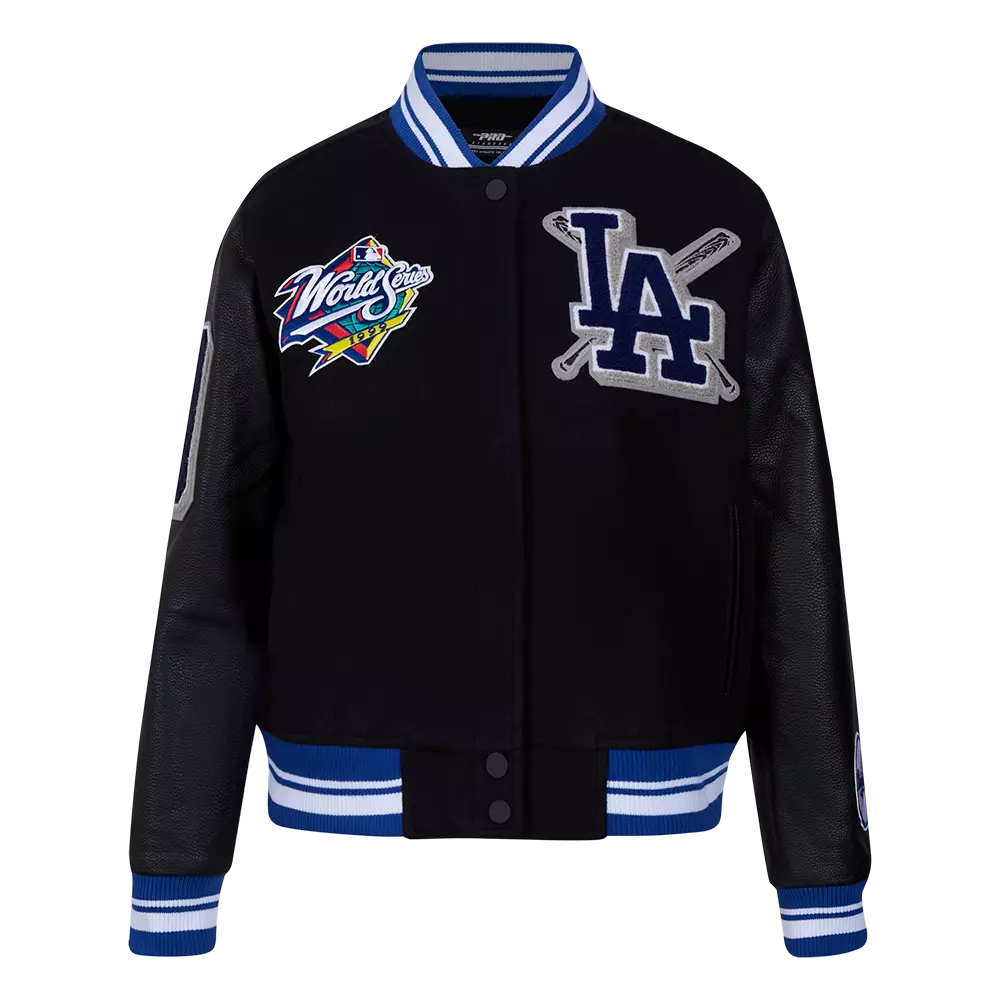 Pro Standard Women's MLB Los Angeles Dodgers Mashup Rib Wool Varsity Jacket -Black/Blue - BLACK/BLUE