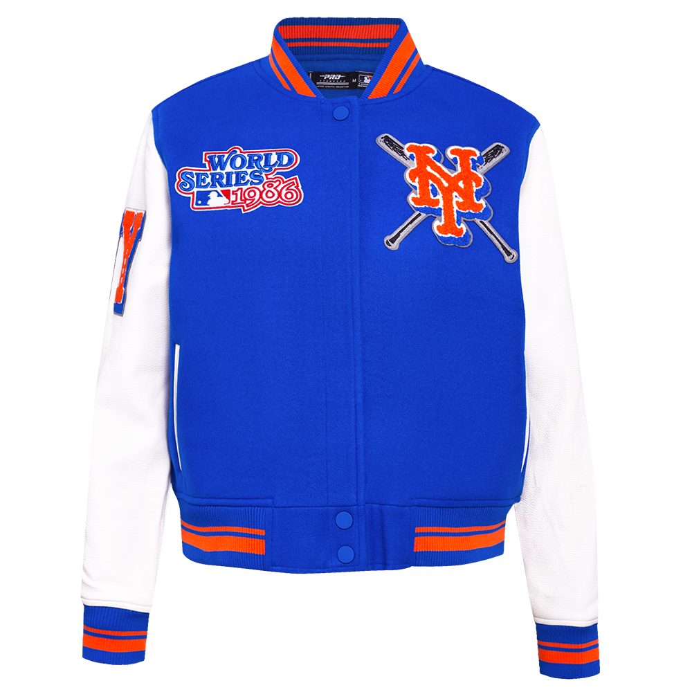 Pro Standard Women's MLB New York Mets Mashup Rib Wool Varsity Jacket - Royal/Orange - ROYAL/ORANGE Thumbnail View 1