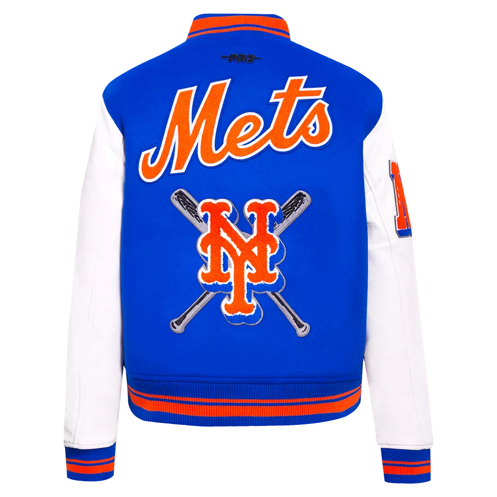 Pro Standard Women's MLB New York Mets Mashup Rib Wool Varsity Jacket - Royal/Orange - ROYAL/ORANGE