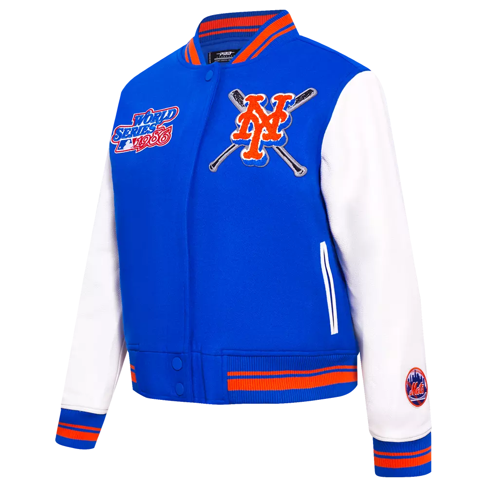 Pro Standard Women's MLB New York Mets Mashup Rib Wool Varsity Jacket -Royal/Orange - ROYAL/ORANGE