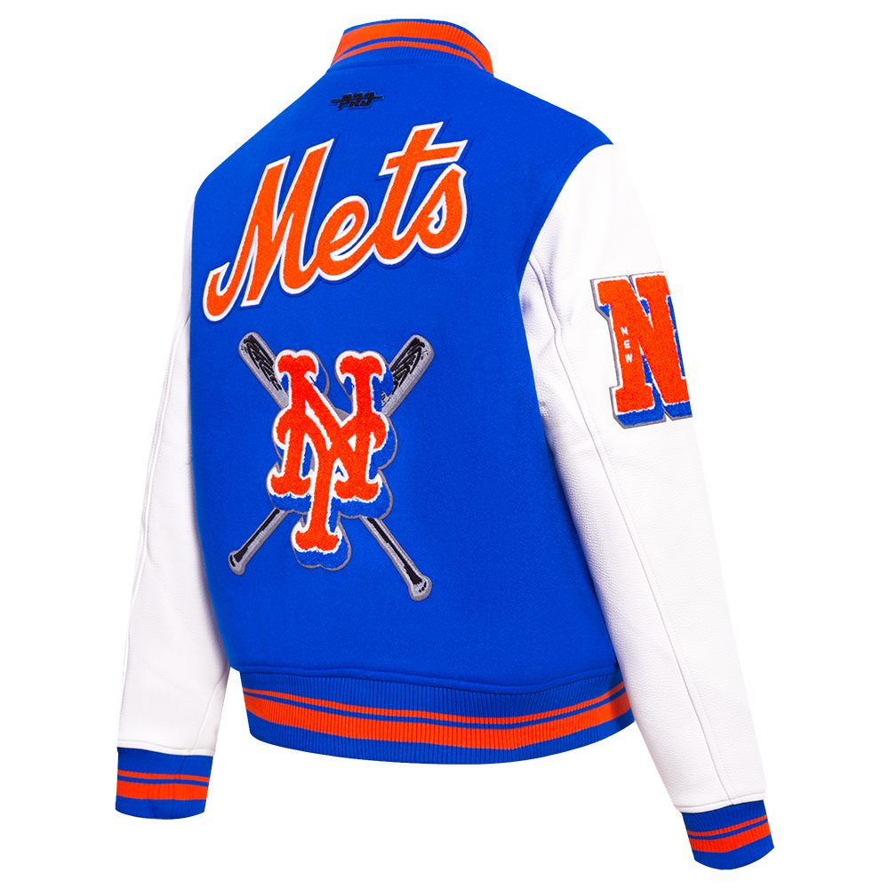 Pro Standard Women's MLB New York Mets Mashup Rib Wool Varsity Jacket -Royal/Orange - ROYAL/ORANGE Thumbnail View 4