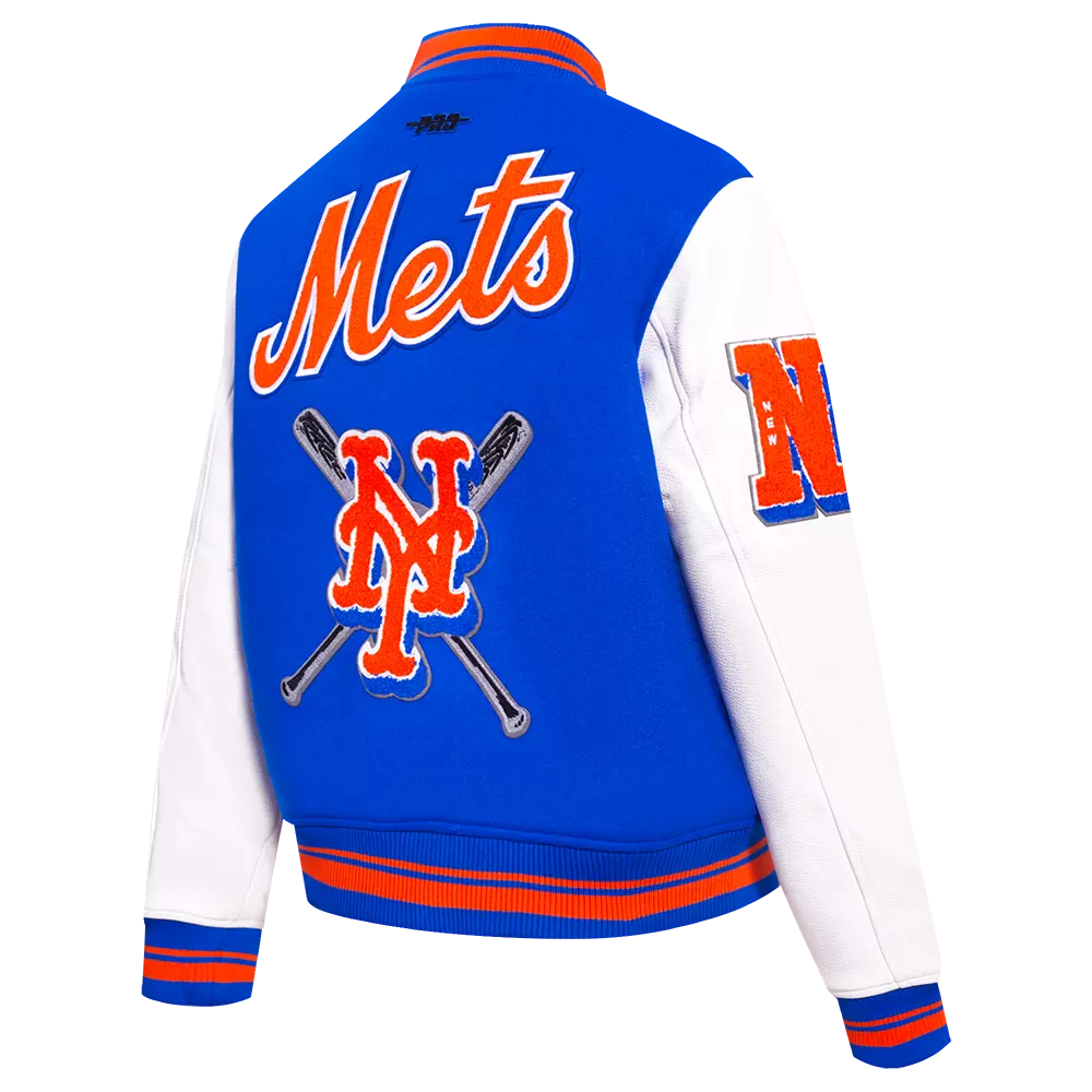 Pro Standard Women's MLB New York Mets Mashup Rib Wool Varsity Jacket -Royal/Orange - ROYAL/ORANGE