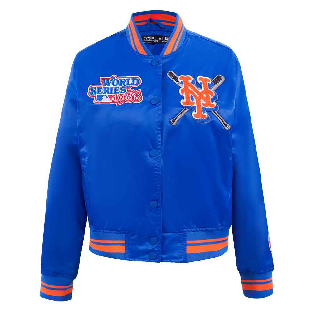 Pro Standard Women's MLB New York Mets Mashup Rib Satin Jacket -Royal/Orange - ROYAL/ORANGE Thumbnail View 1