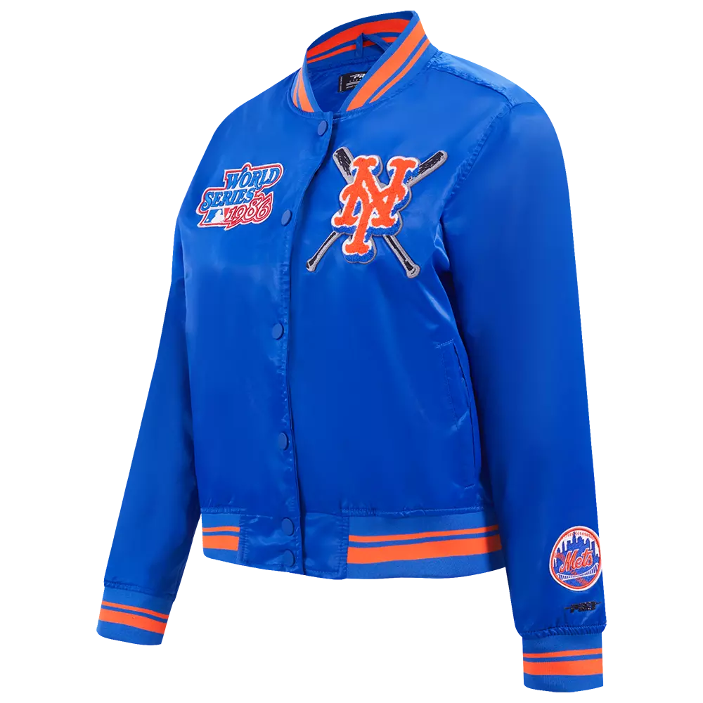 Pro Standard Women's MLB New York Mets Mashup Rib Satin Jacket - Royal/Orange - ROYAL/ORANGE