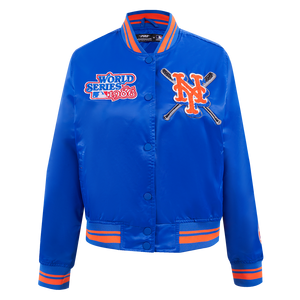 Pro Standard Women's MLB New York Mets Mashup Rib Satin Jacket -Royal/Orange