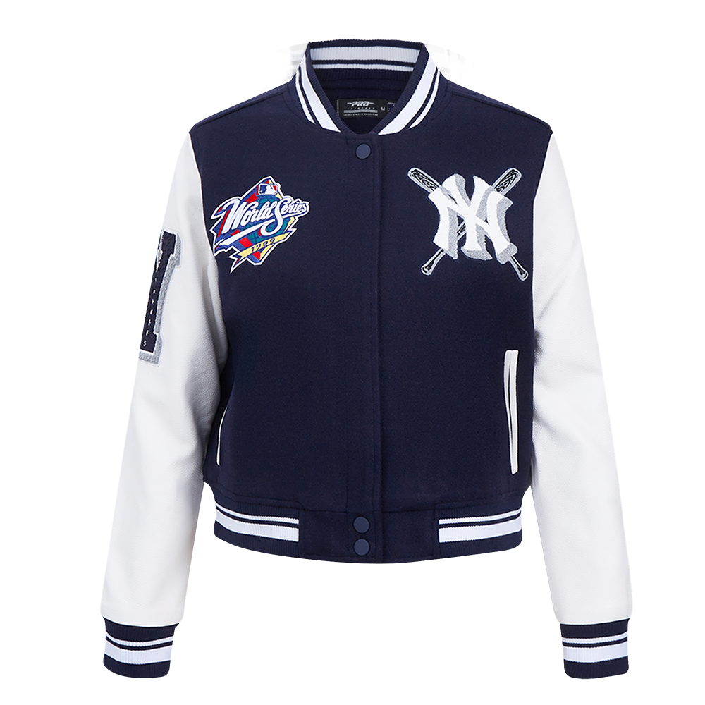 Pro Standard Women's MLB New York Yankees Mashup Rib Wool Varsity Jacket - Navy/White - NAVY/WHITE Thumbnail View 1