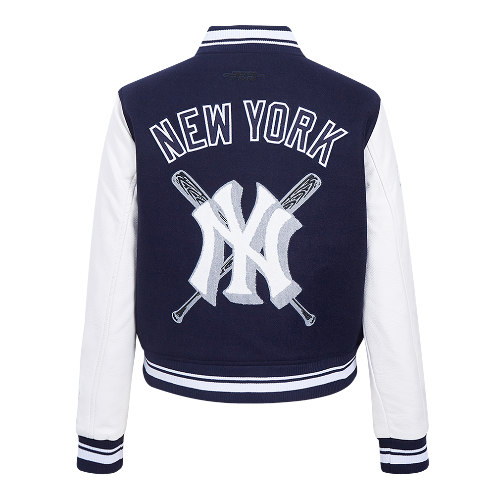 Pro Standard Women's MLB New York Yankees Mashup Rib Wool Varsity Jacket -Navy/White - NAVY/WHITE Thumbnail View 2
