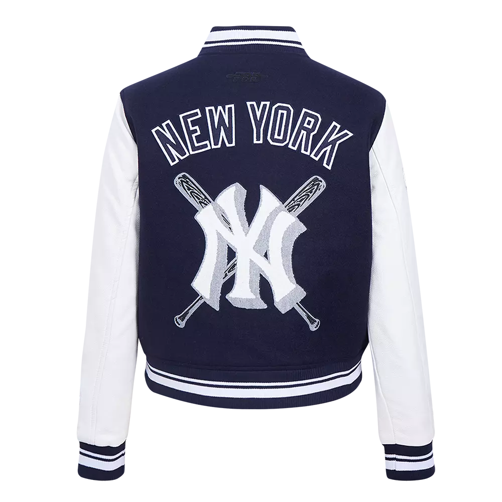 Pro Standard Women's MLB New York Yankees Mashup Rib Wool Varsity Jacket -Navy/White - NAVY/WHITE