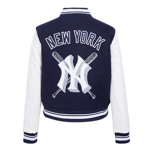 Pro Standard Women's MLB New York Yankees Mashup Rib Wool Varsity Jacket -Navy/White