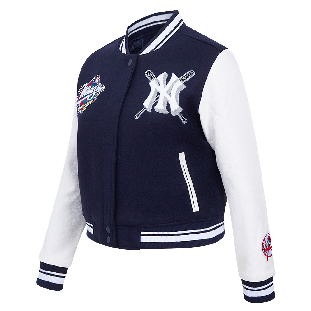 Pro Standard Women's MLB New York Yankees Mashup Rib Wool Varsity Jacket -Navy/White - NAVY/WHITE Thumbnail View 3