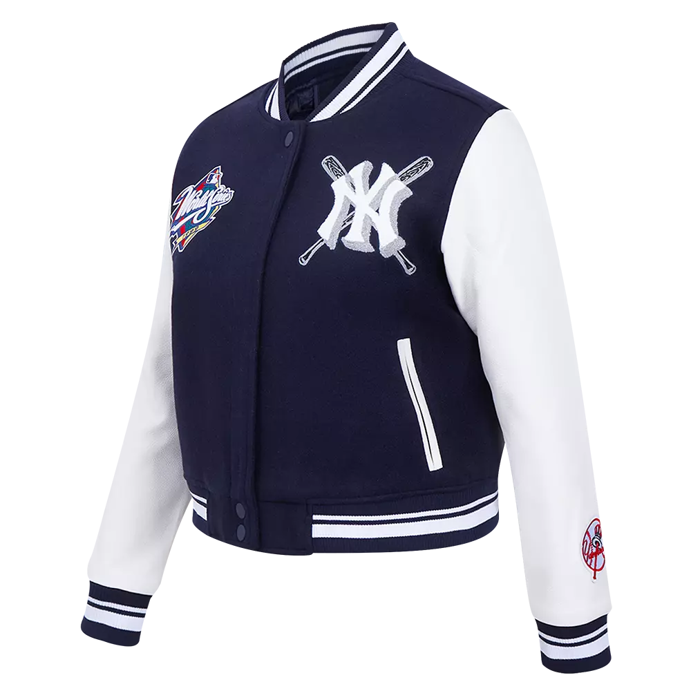 Pro Standard Women's MLB New York Yankees Mashup Rib Wool Varsity Jacket -Navy/White - NAVY/WHITE
