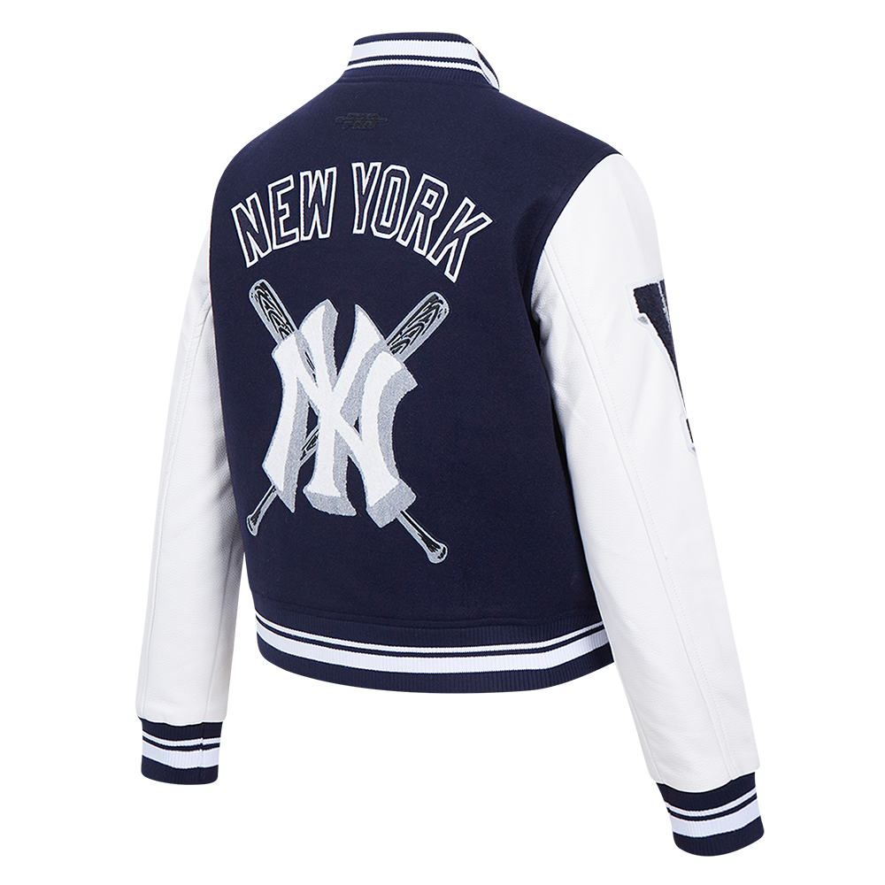 Pro Standard Women's MLB New York Yankees Mashup Rib Wool Varsity Jacket -Navy/White - NAVY/WHITE Thumbnail View 4
