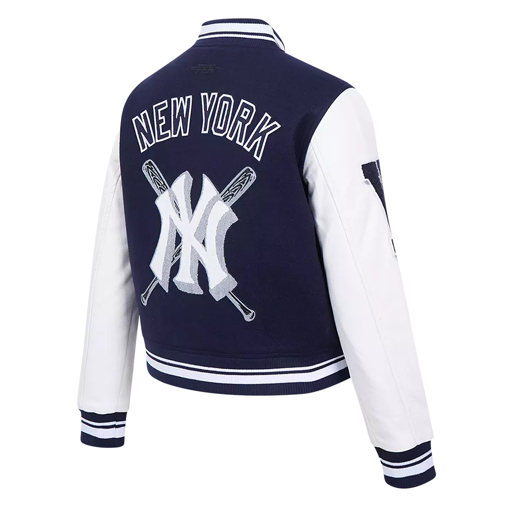 Pro Standard Women's MLB New York Yankees Mashup Rib Wool Varsity Jacket -Navy/White - NAVY/WHITE