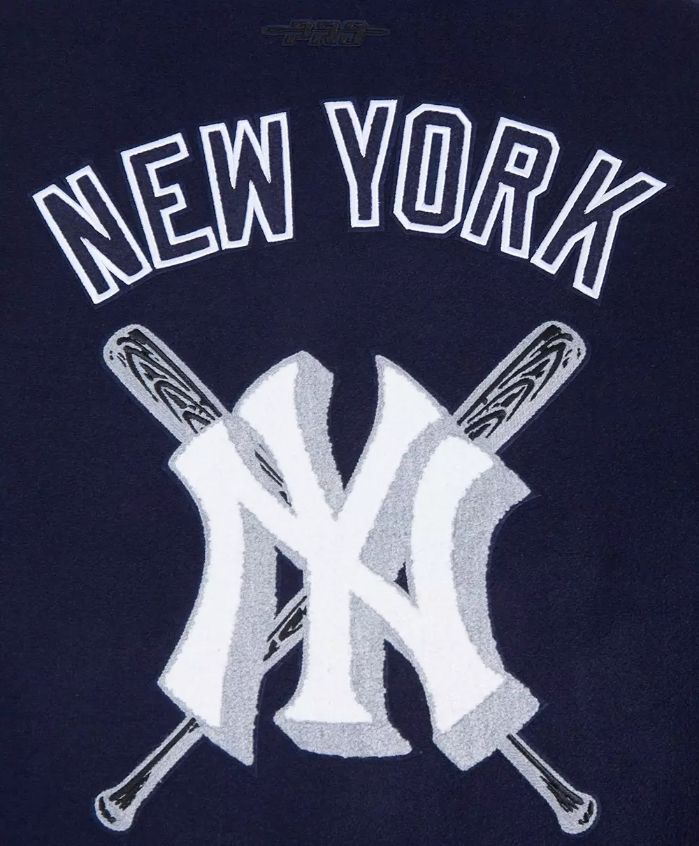 Pro Standard Women's MLB New York Yankees Mashup Rib Wool Varsity Jacket -Navy/White - NAVY/WHITE