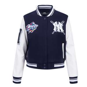 Pro Standard Women's MLB New York Yankees Mashup Rib Wool Varsity Jacket -Navy/White