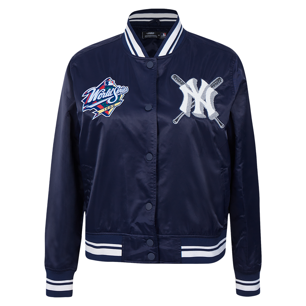 Pro Standard Women's MLB New York Yankees Mashup Rib Satin Jacket -Navy - NAVY Thumbnail View 1