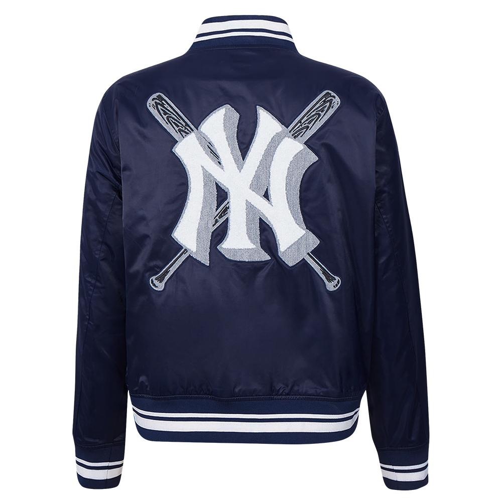 Pro Standard Women's MLB New York Yankees Mashup Rib Satin Jacket - Navy - NAVY Thumbnail View 2