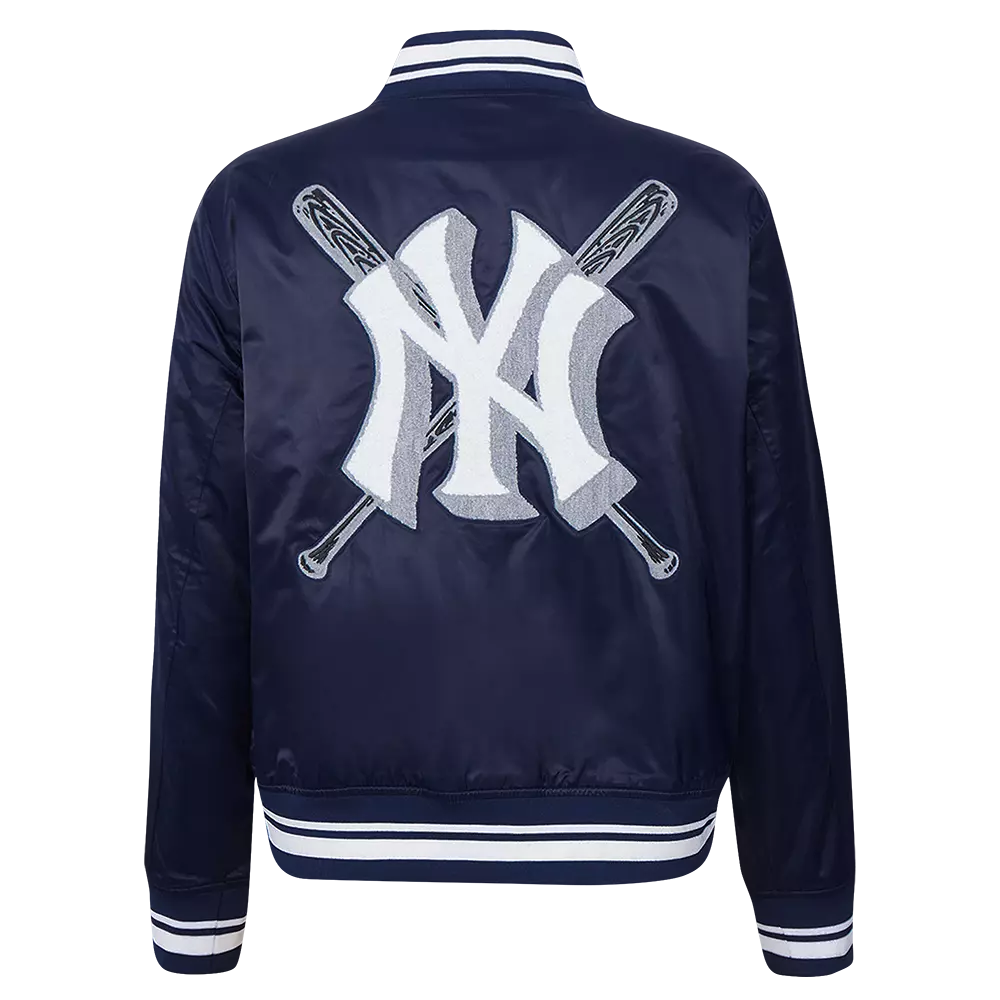 Pro Standard Women's MLB New York Yankees Mashup Rib Satin Jacket - Navy - NAVY