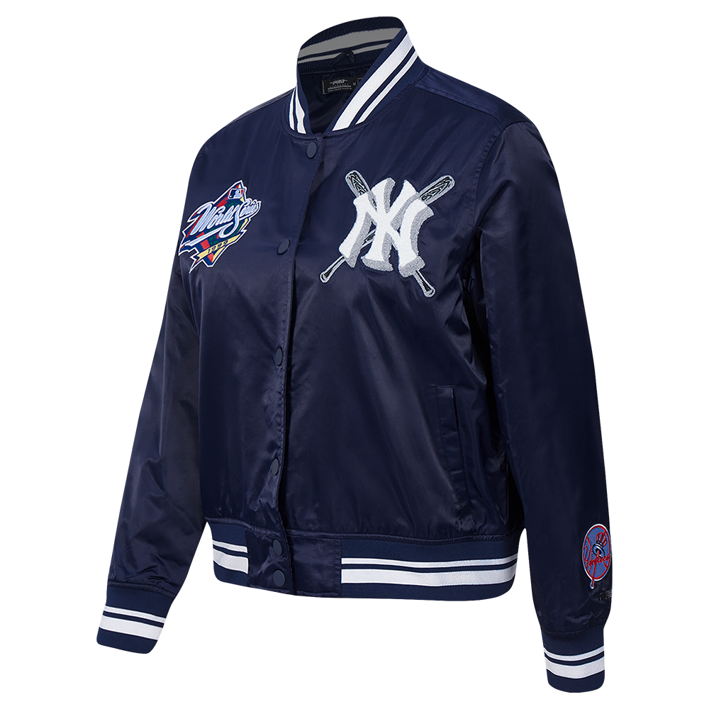 Pro Standard Women's MLB New York Yankees Mashup Rib Satin Jacket - Navy - NAVY Thumbnail View 3
