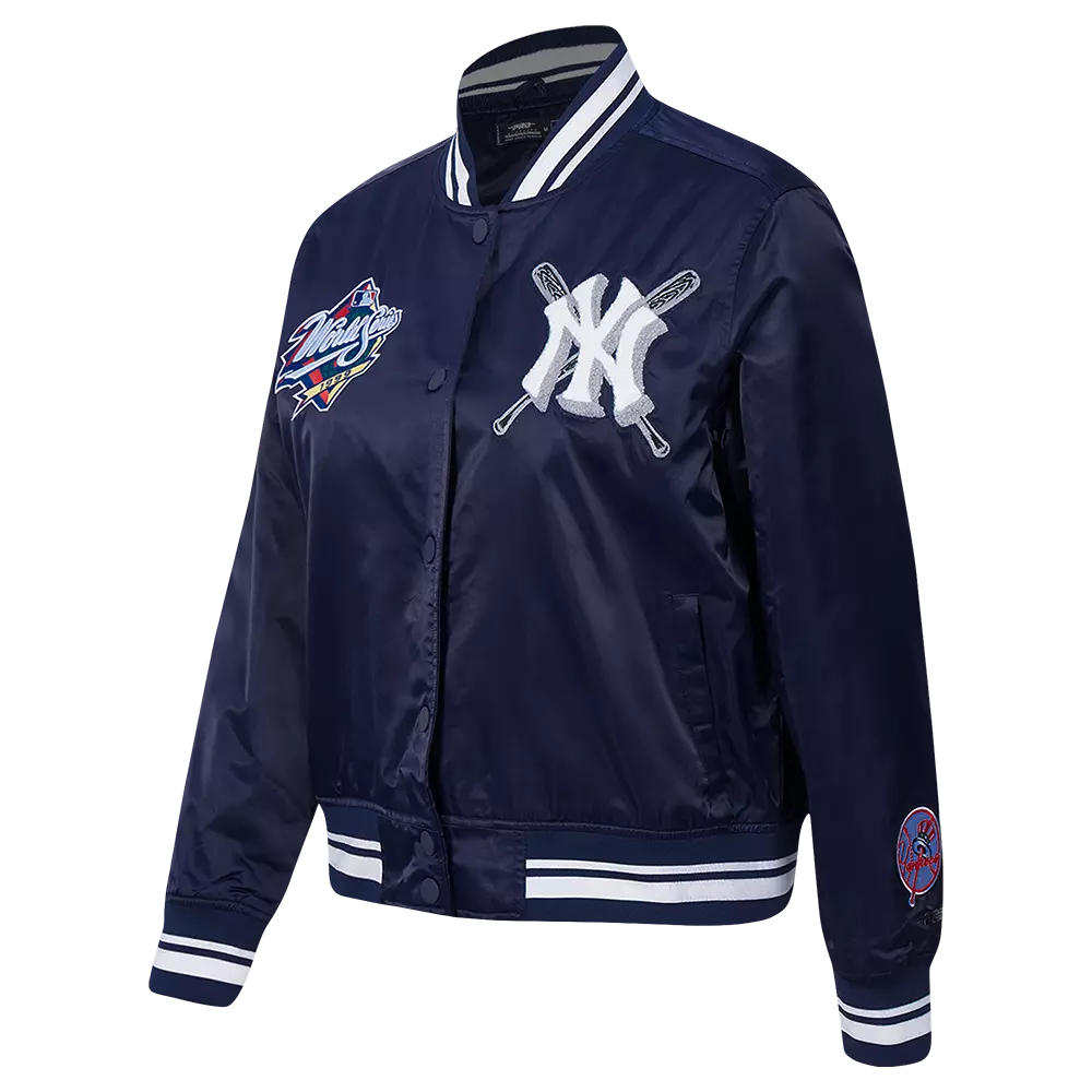 Pro Standard Women's MLB New York Yankees Mashup Rib Satin Jacket -Navy - NAVY