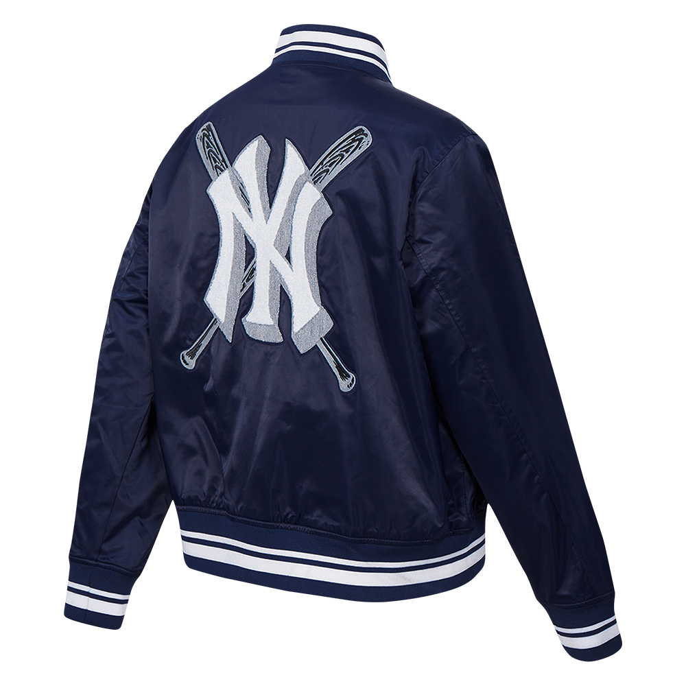 Pro Standard Women's MLB New York Yankees Mashup Rib Satin Jacket - Navy - NAVY Thumbnail View 4