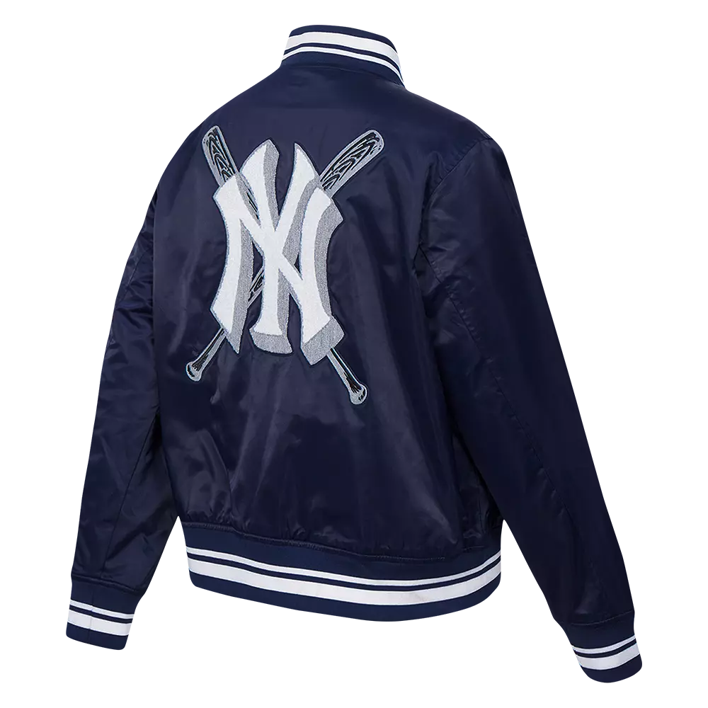 Pro Standard Women's MLB New York Yankees Mashup Rib Satin Jacket - Navy - NAVY