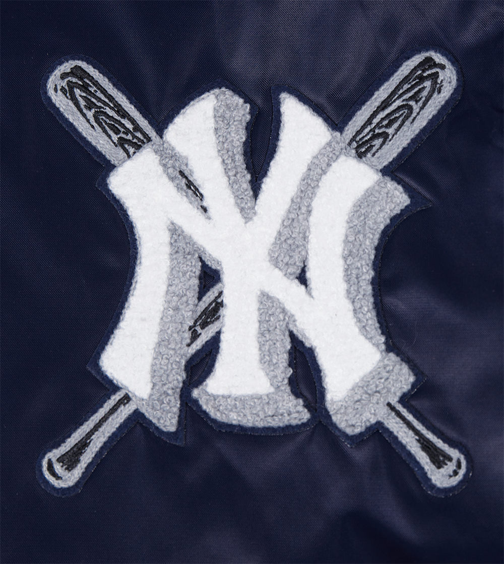 Pro Standard Women's MLB New York Yankees Mashup Rib Satin Jacket - Navy - NAVY Thumbnail View 6
