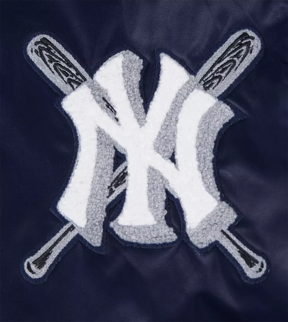 Pro Standard Women's MLB New York Yankees Mashup Rib Satin Jacket -Navy - NAVY