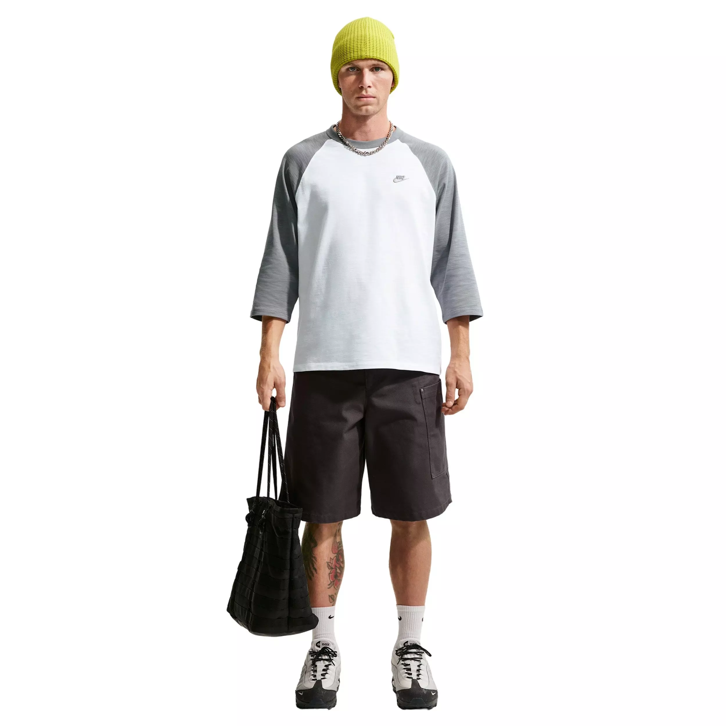 Nike Men's Sportswear Club 3/4-Sleeve Raglan Top - Grey/White - GREY/WHITE