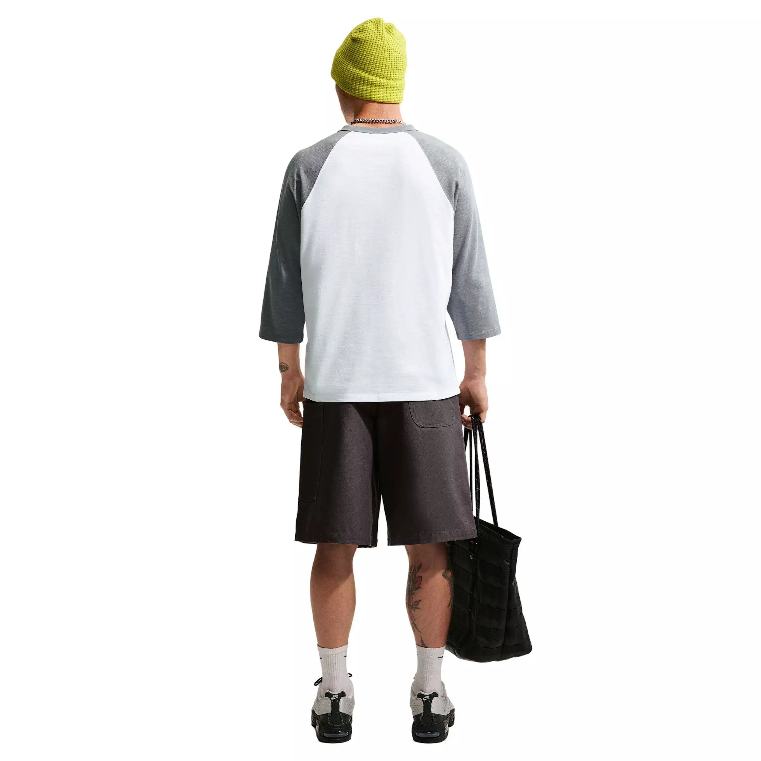 Nike Men's Sportswear Club 3/4-Sleeve Raglan Top - Grey/White - GREY/WHITE