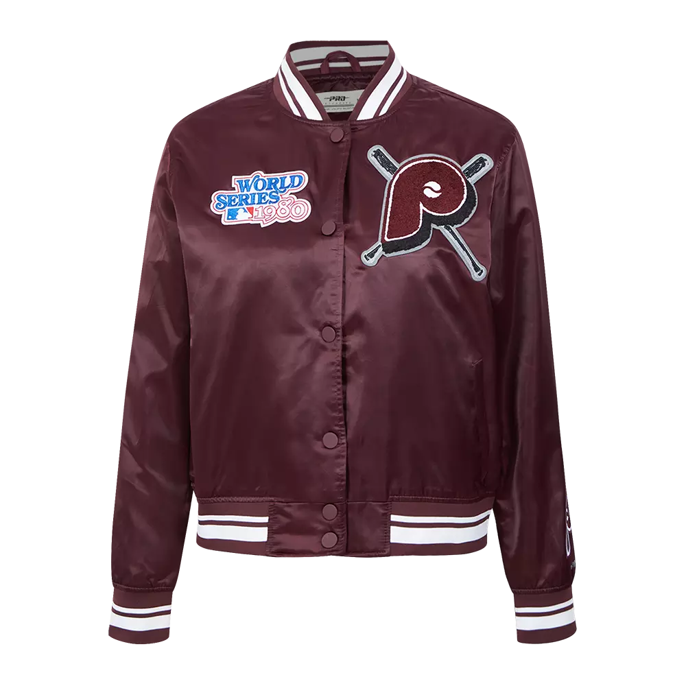 Pro Standard Women's MLB Philadelphia Phillies Retro Mashup Rib Satin Jacket - Wine - WINE