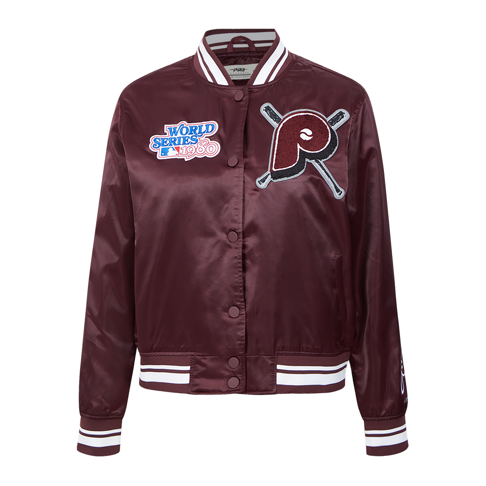 Pro Standard Women's MLB Philadelphia Phillies Retro Mashup Rib Satin Jacket -Wine - WINE Thumbnail View 1