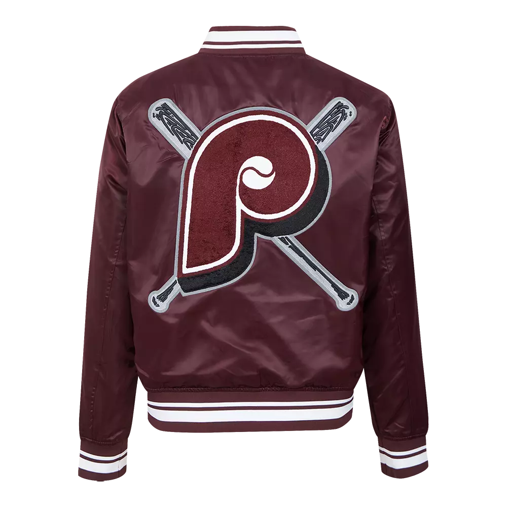 Pro Standard Women's MLB Philadelphia Phillies Retro Mashup Rib Satin Jacket -Wine - WINE