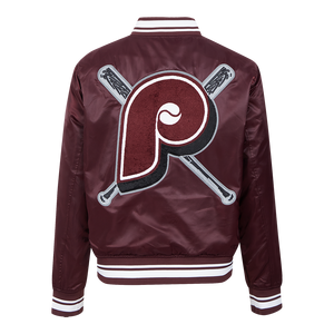 Pro Standard Women's MLB Philadelphia Phillies Retro Mashup Rib Satin Jacket -Wine