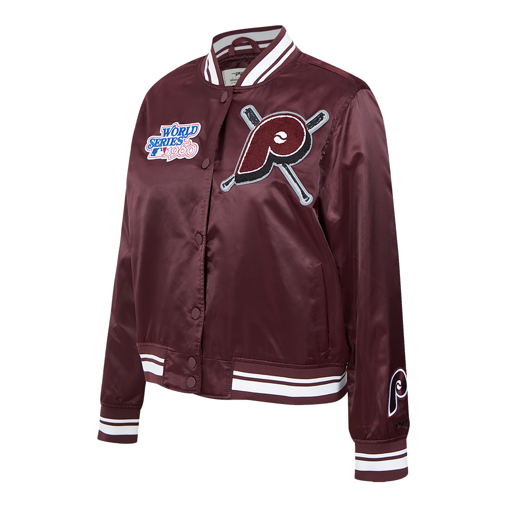 Pro Standard Women's MLB Philadelphia Phillies Retro Mashup Rib Satin Jacket - Wine - WINE Thumbnail View 3