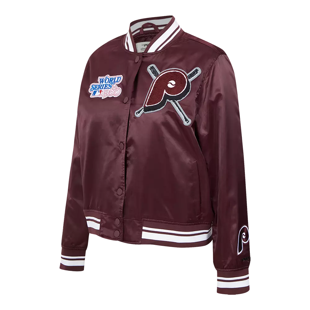 Pro Standard Women's MLB Philadelphia Phillies Retro Mashup Rib Satin Jacket -Wine - WINE