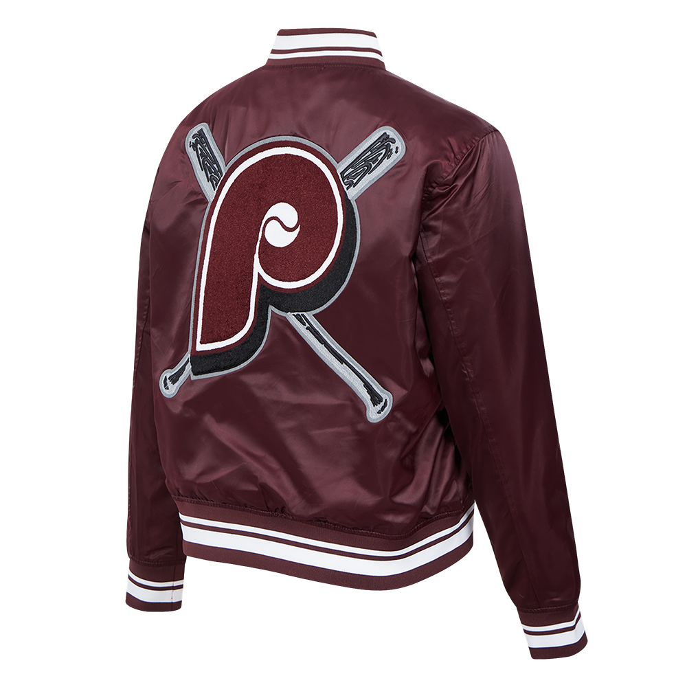 Pro Standard Women's MLB Philadelphia Phillies Retro Mashup Rib Satin Jacket - Wine - WINE Thumbnail View 4