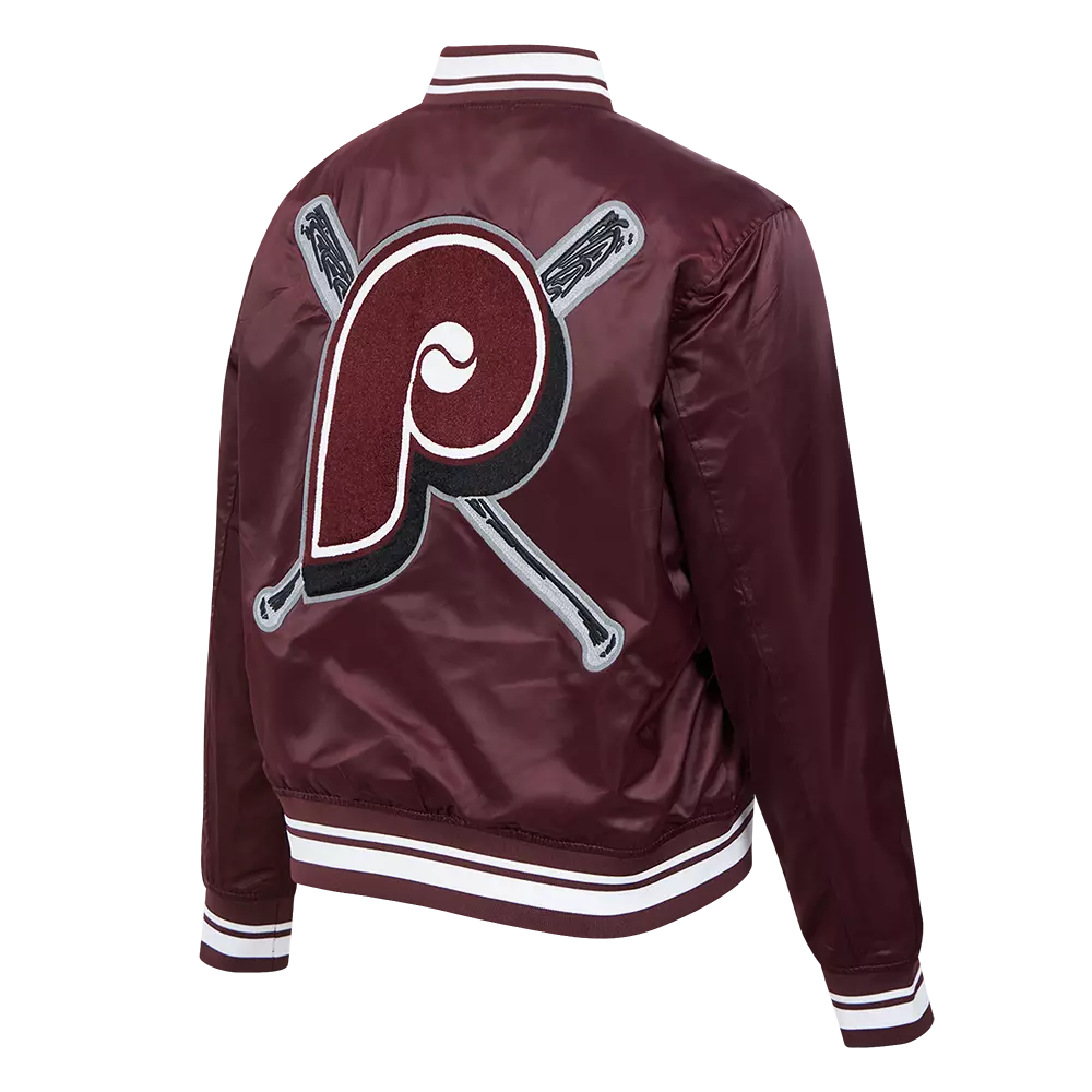Pro Standard Women's MLB Philadelphia Phillies Retro Mashup Rib Satin Jacket -Wine - WINE