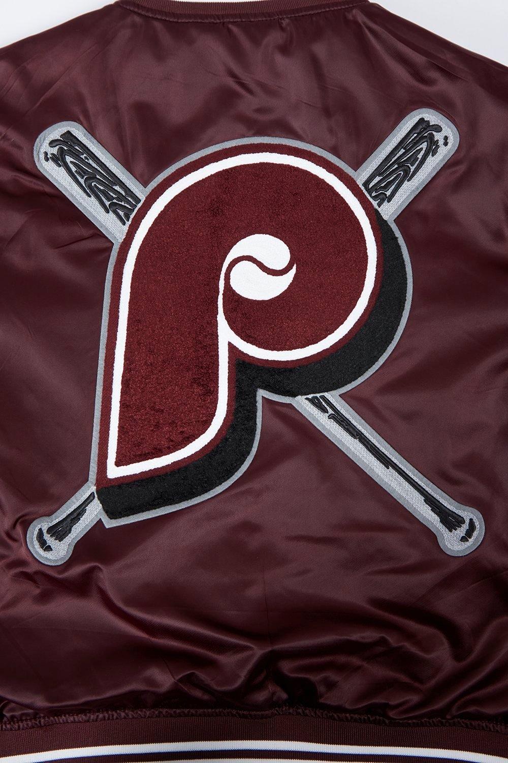 Pro Standard Women's MLB Philadelphia Phillies Retro Mashup Rib Satin Jacket - Wine - WINE Thumbnail View 8