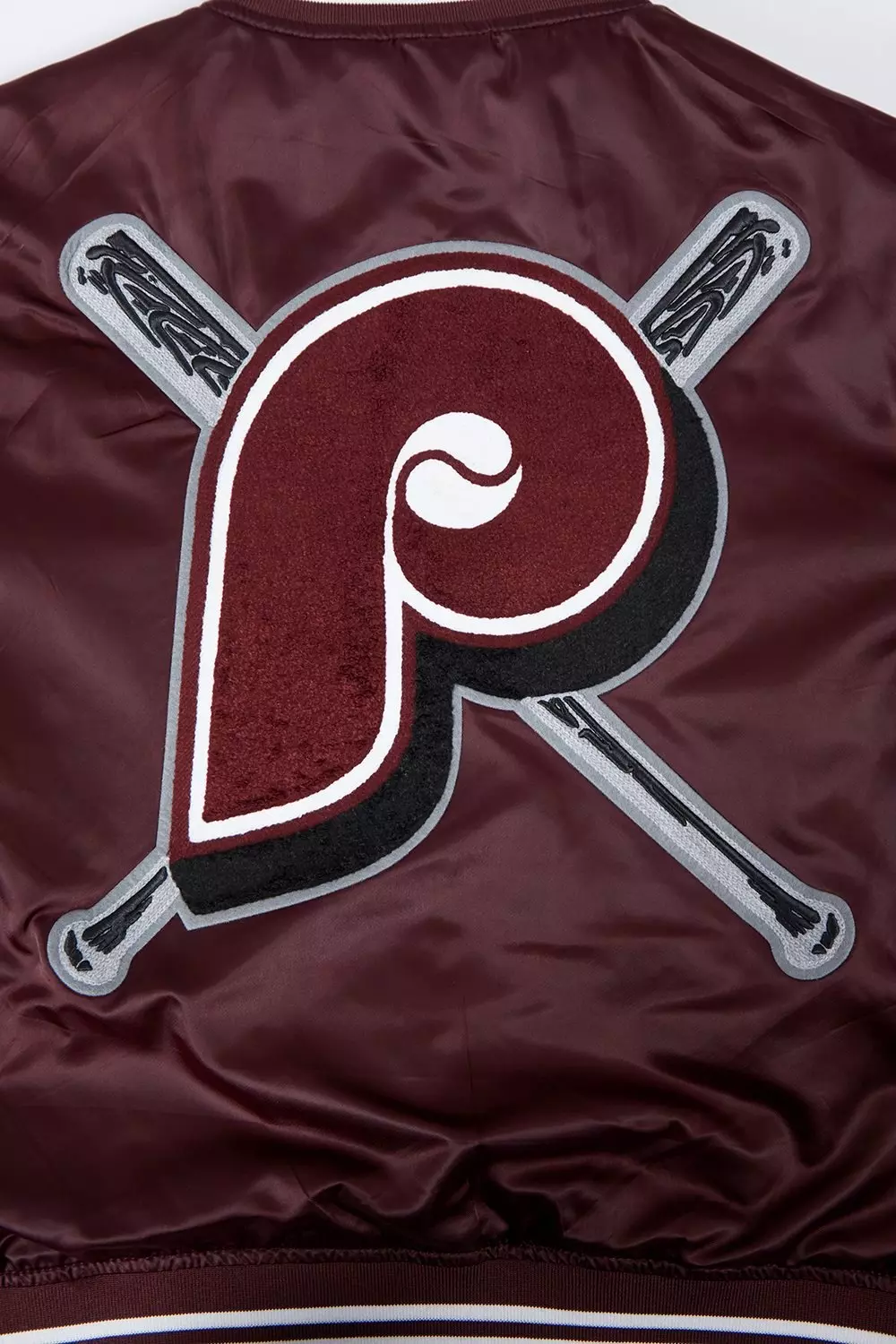 Pro Standard Women's MLB Philadelphia Phillies Retro Mashup Rib Satin Jacket -Wine - WINE