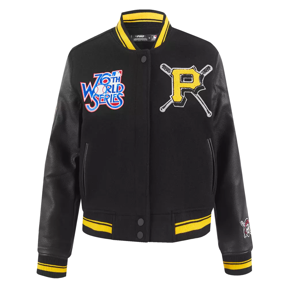 Pro Standard Women's MLB Pittsburgh Pirates Mashup Rib Wool Varsity Jacket -Black/Yellow - BLACK/YELLOW