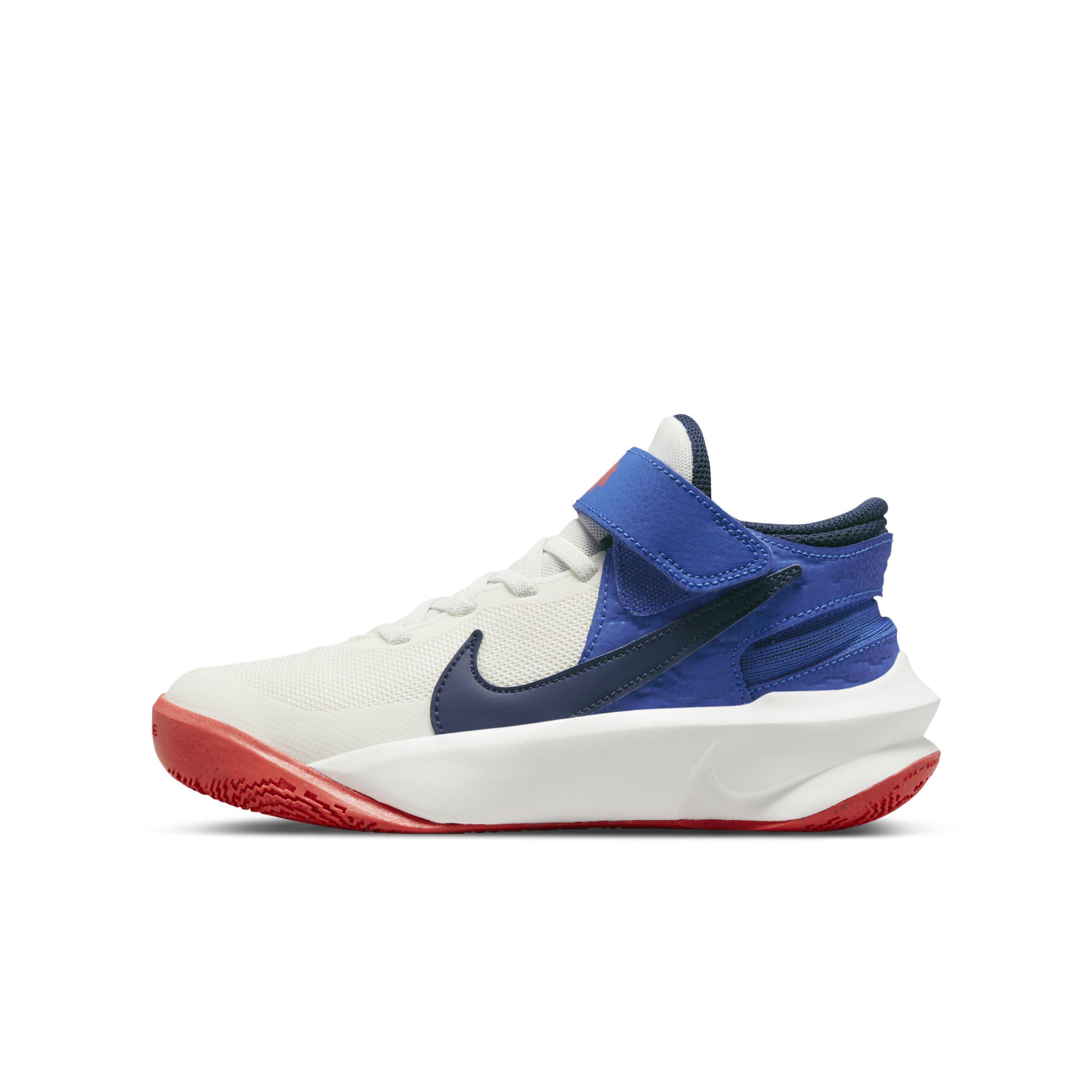 Nike Team Hustle D 10 FlyEase "Summit White/Navy/Game Royal" Grade School Boys' Basketball Shoe - WHITE/NAVY/ROYAL Thumbnail View 2