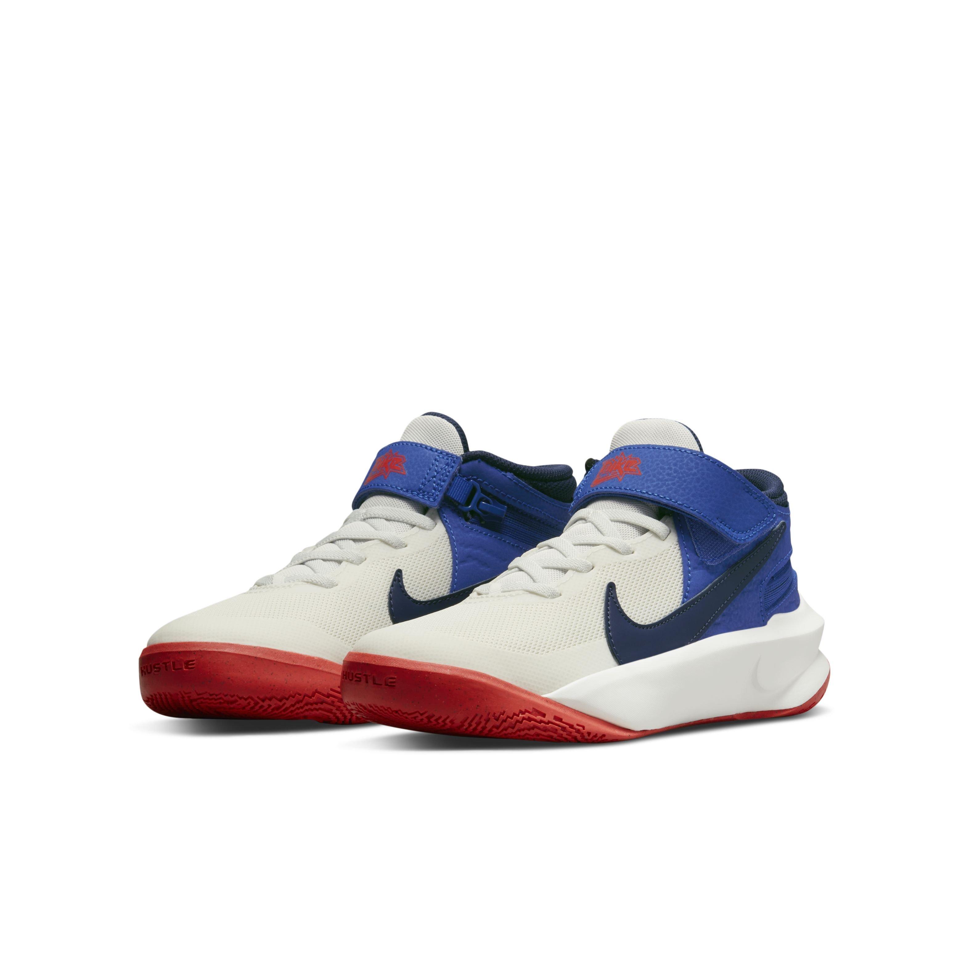 Nike Team Hustle D 10 FlyEase "Summit White/Navy/Game Royal" Grade School Boys' Basketball Shoe - WHITE/NAVY/ROYAL Thumbnail View 3