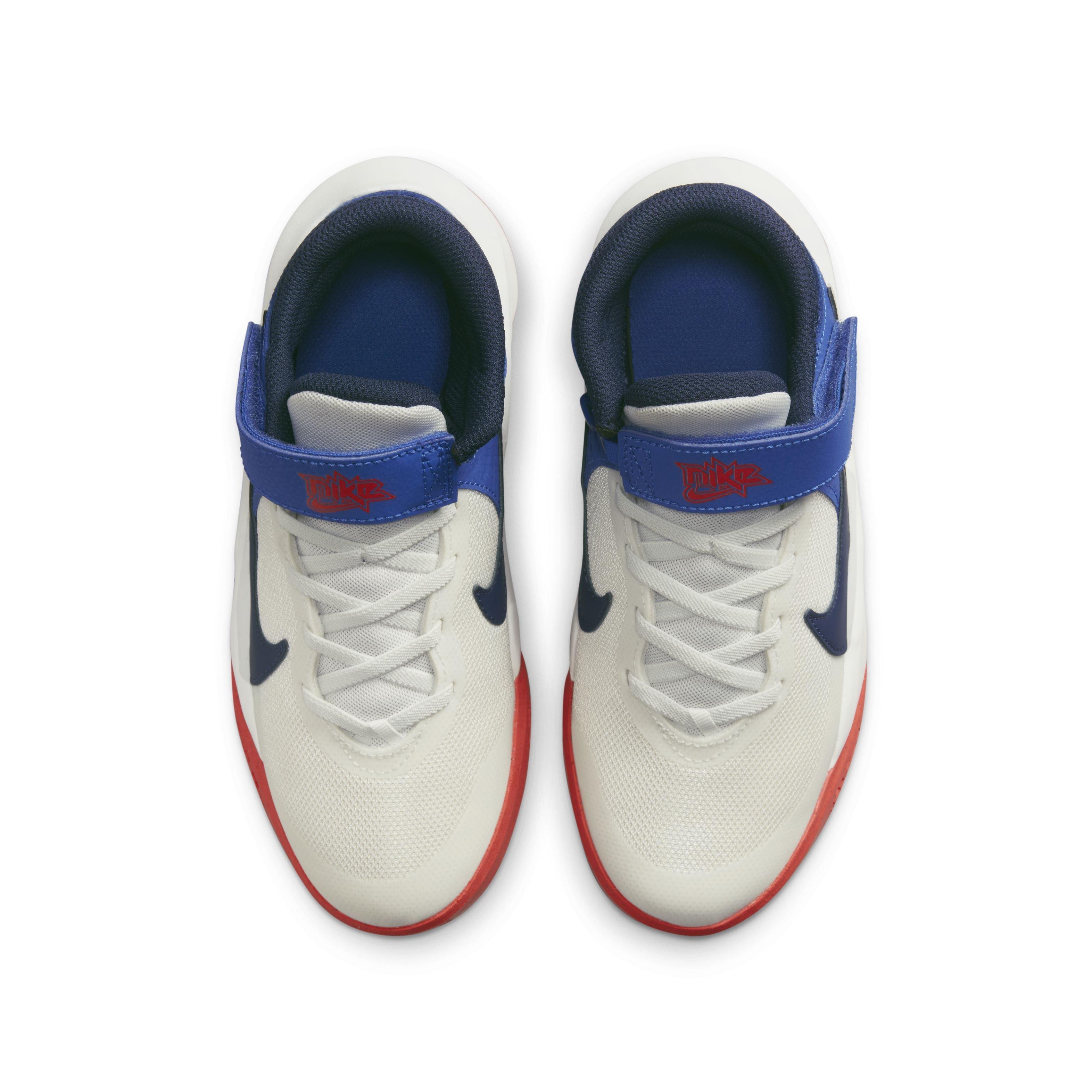 Nike Team Hustle D 10 FlyEase "Summit White/Navy/Game Royal" Grade School Boys' Basketball Shoe - WHITE/NAVY/ROYAL Thumbnail View 4