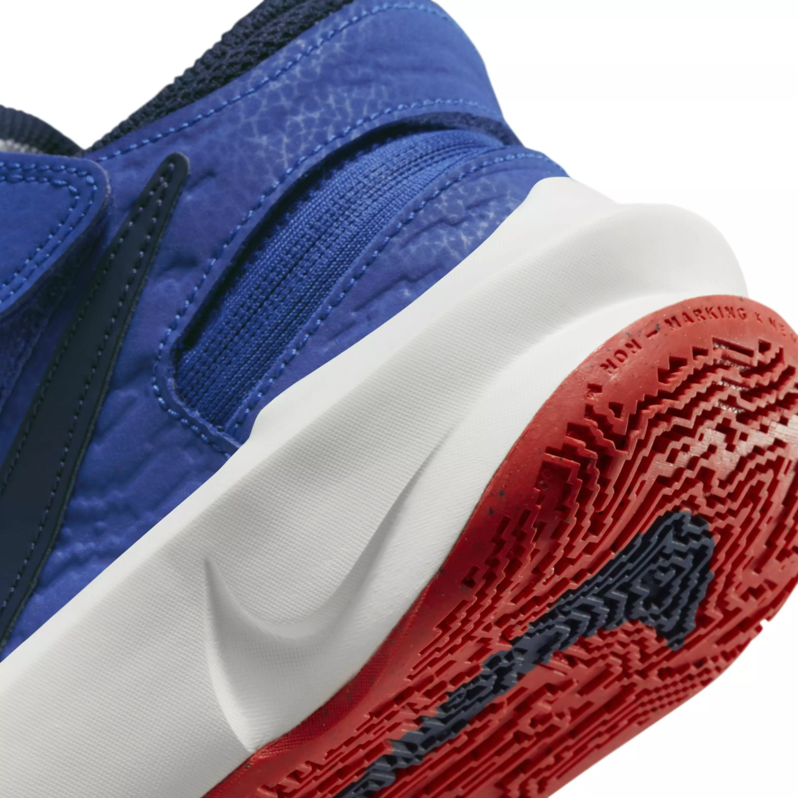 Nike Team Hustle D 10 FlyEase "Summit White/Navy/Game Royal" Grade School Boys' Basketball Shoe - WHITE/NAVY/ROYAL