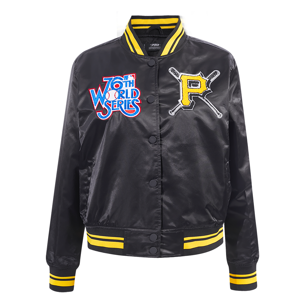 Pro Standard Women's MLB Pittsburgh Pirates Mashup Rib Satin Jacket - Black/Yellow - BLACK/YELLOW Thumbnail View 1