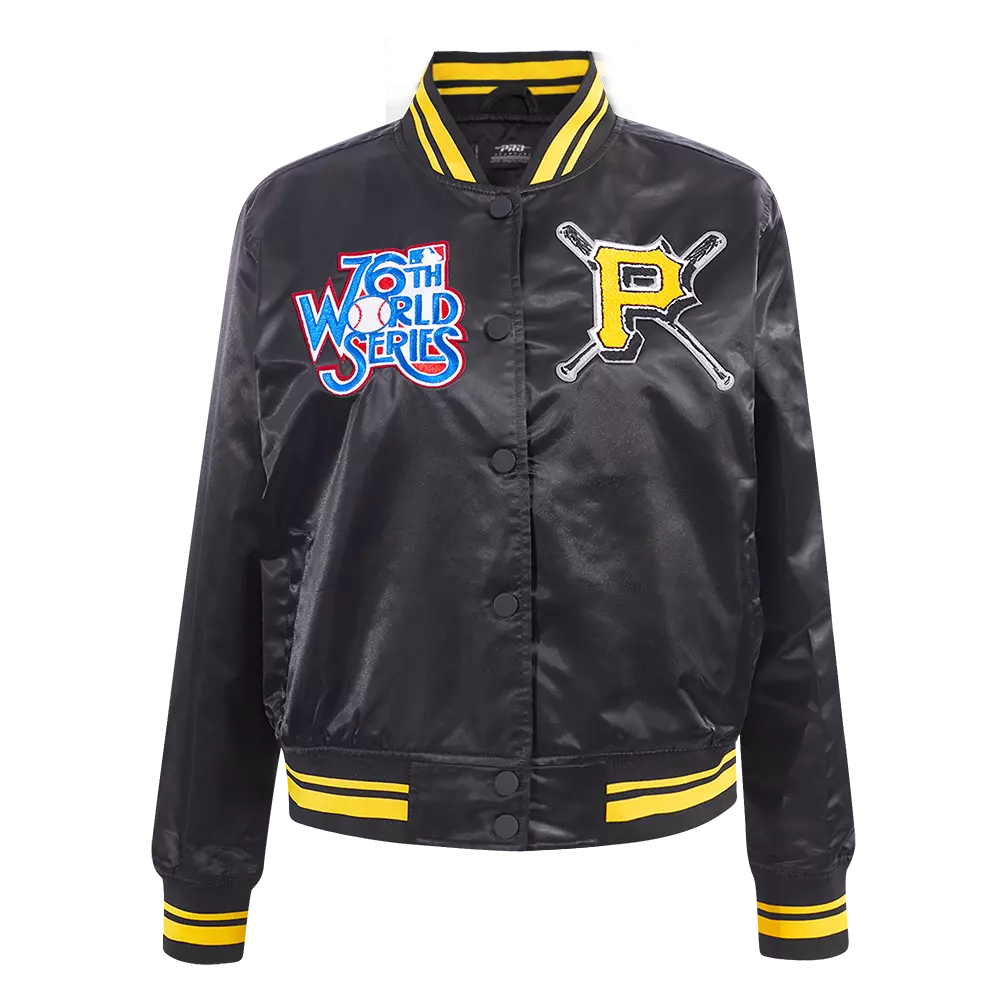 Pro Standard Women's MLB Pittsburgh Pirates Mashup Rib Satin Jacket - Black/Yellow - BLACK/YELLOW
