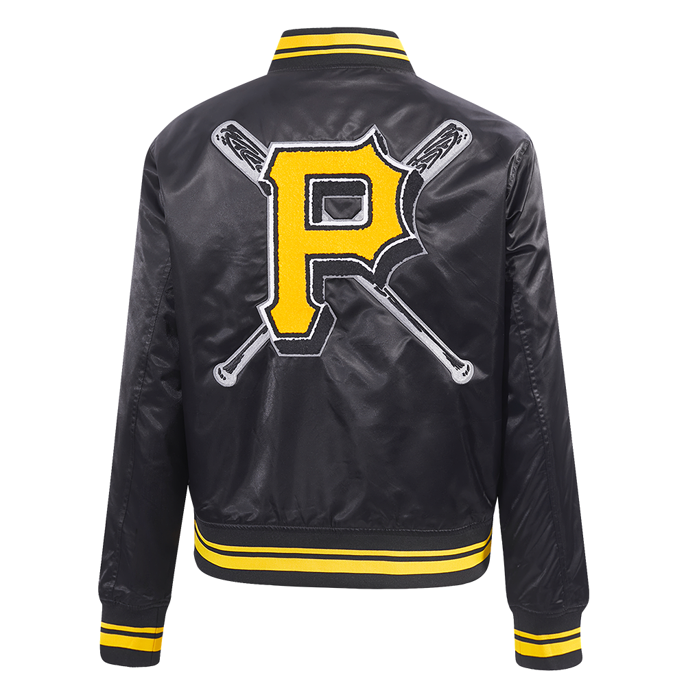 Pro Standard Women's MLB Pittsburgh Pirates Mashup Rib Satin Jacket -Black/Yellow - BLACK/YELLOW Thumbnail View 2