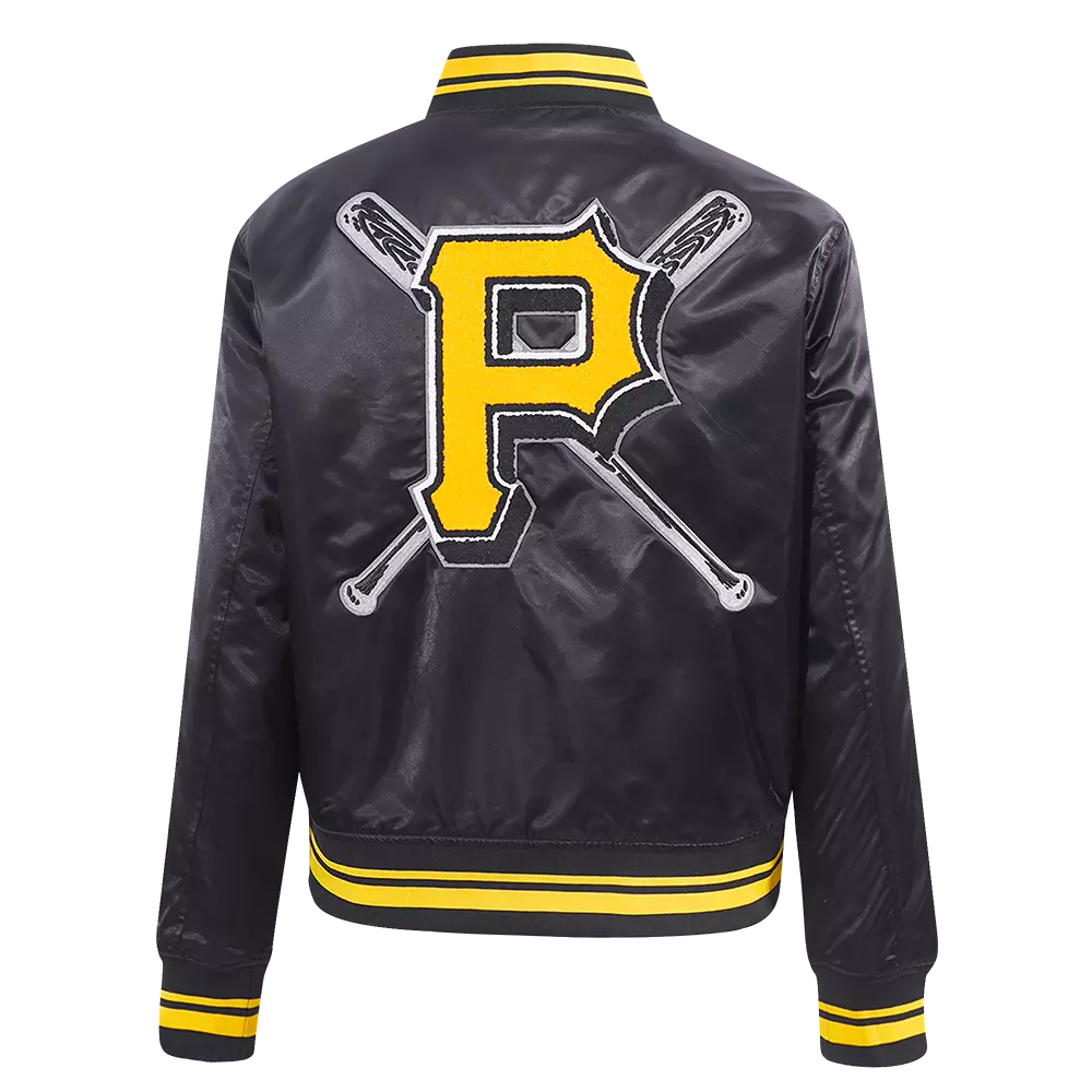 Pro Standard Women's MLB Pittsburgh Pirates Mashup Rib Satin Jacket -Black/Yellow - BLACK/YELLOW
